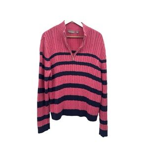 VTG Croft & Barrow Womens XL 1/4 Zip Sweater Cable Knit Striped Fisherman Preppy